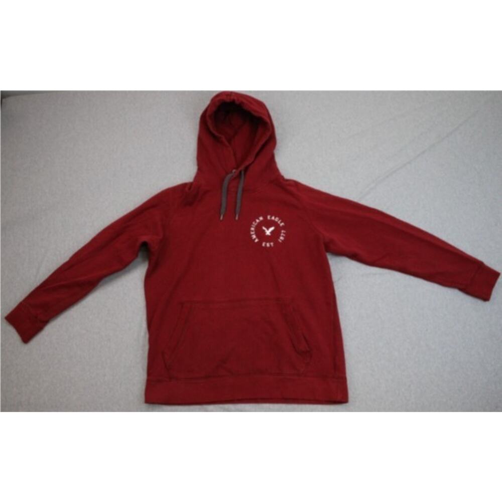 American Eagle Hoodie Mens Large Red 100% Cotton Fleece Lined Pockets Pullover